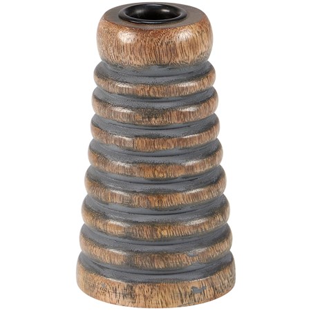 Ribbed Cone Candle Holder - Wood