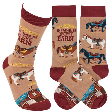Rather Be At The Barn Socks - Cotton, Nylon, Spandex