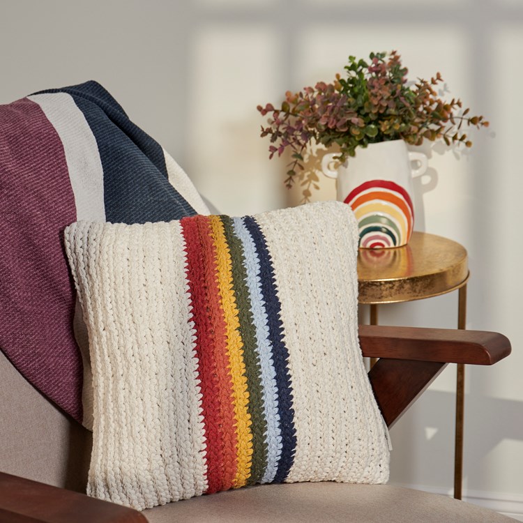 Rainbow Stripe Pillow - Cotton, Zipper
