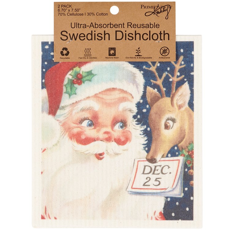 Retro Santa Claus Swedish Dishcloth Set - Cellulose, Cotton