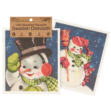Retro Snowmen Swedish Dishcloth Set - Cellulose, Cotton
