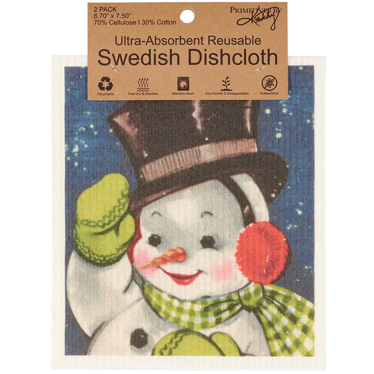 Retro Snowmen Swedish Dishcloth Set - Cellulose, Cotton