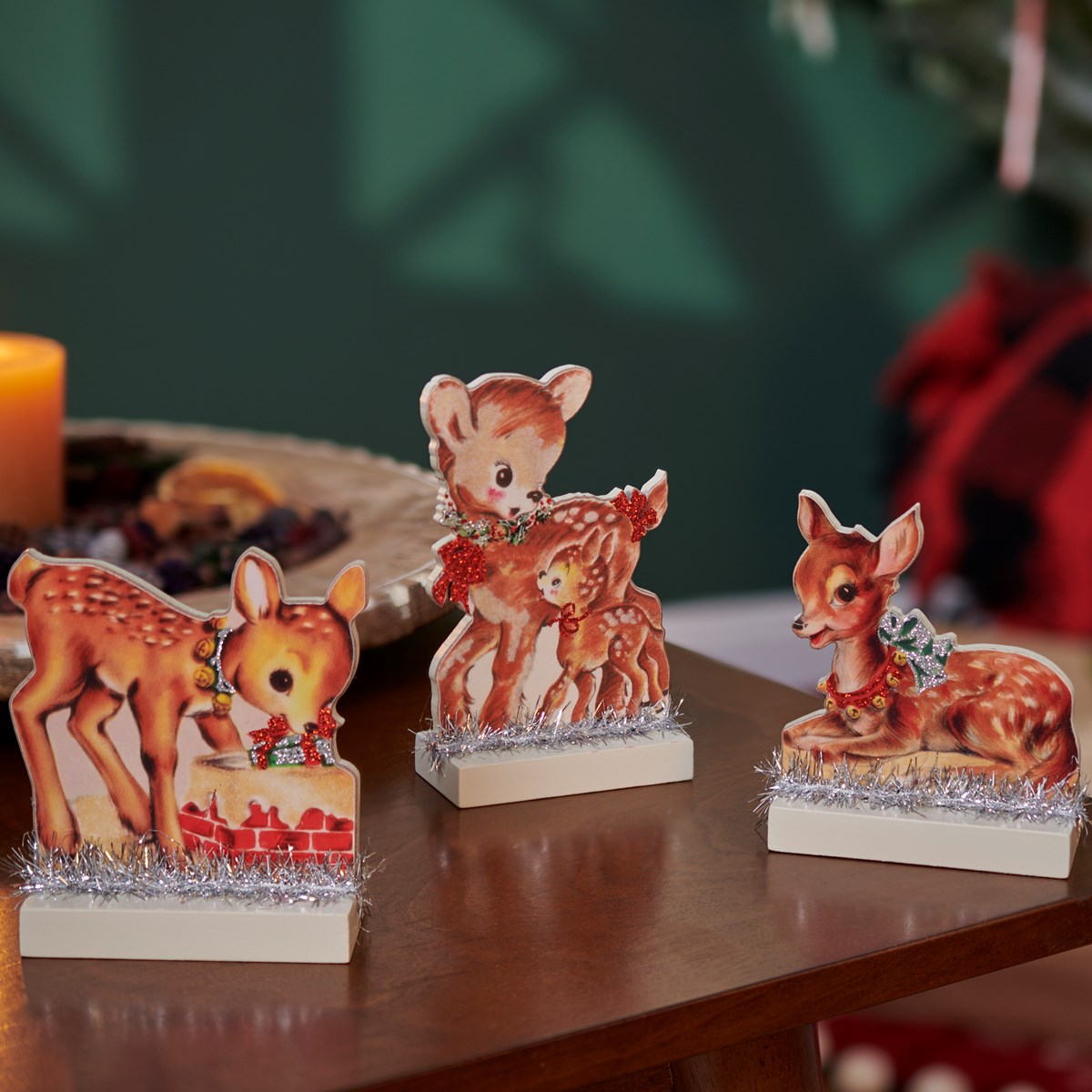 Christmas Deer Stand Up Set - Wood, Paper, Tinsel, Glitter