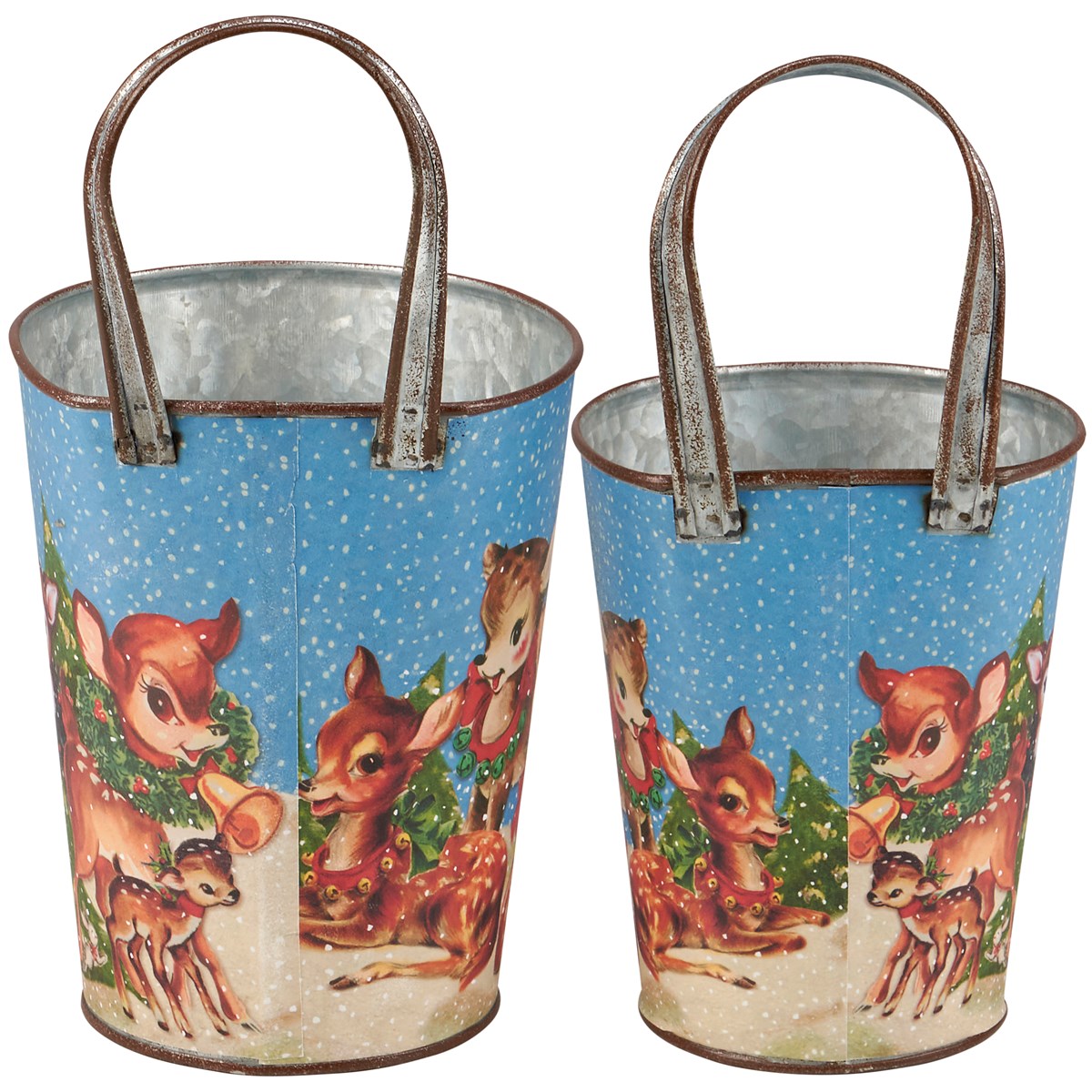 Retro Christmas Deer Wall Bucket Set - Metal, Paper