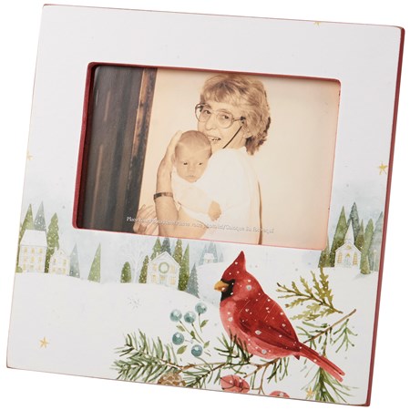 Winter Cardinal Photo Frame - Wood, Paper, Glass, Metal