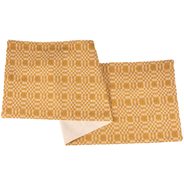 Gold Check Table Runner - Cotton