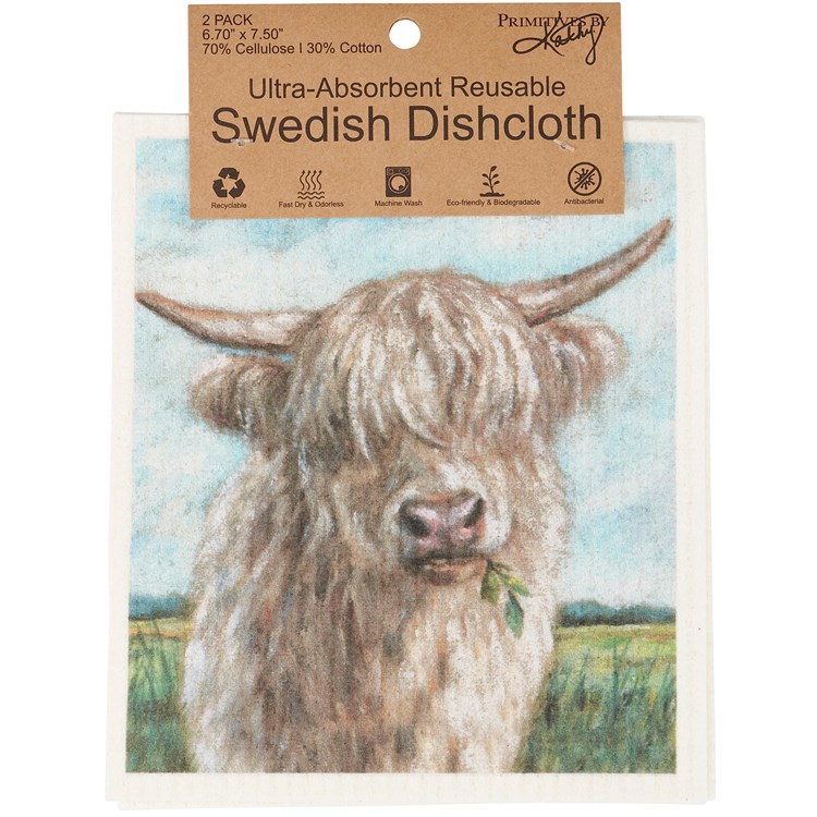 Highland Cows Swedish Dishcloth Set - Cellulose, Cotton