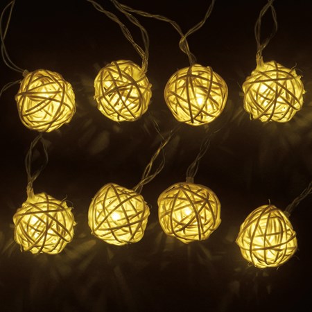 Rattan Ball String Lights - Lights, Wire, Plastic, Rattan