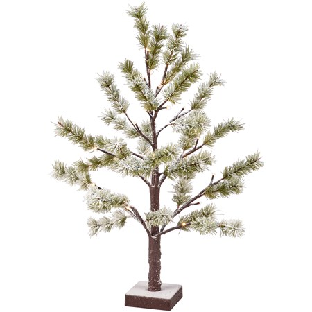 Small Lighted Snowy Pine Tree - Plastic, Lights, Wire, Mica