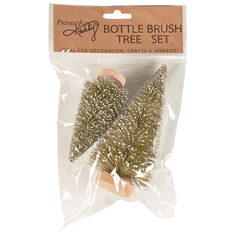 Frosted Green Bottle Brush Tree Set - Bristle, Wood, Wire, Mica