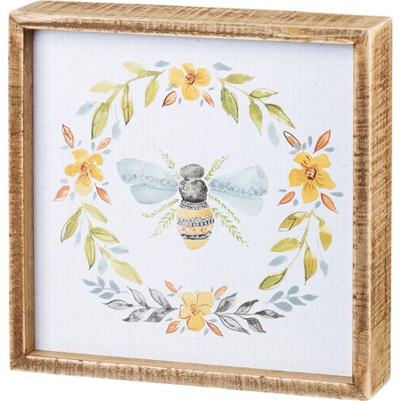 Bee Inset Box Sign - Wood, Paper