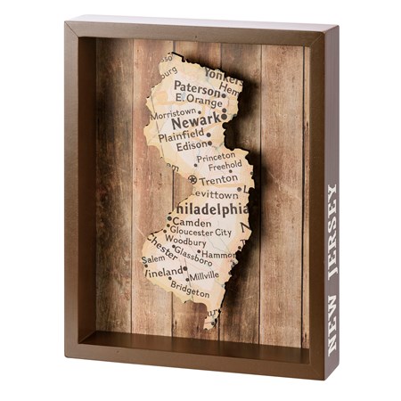 Reverse Box Sign - New Jersey - 8" x 10" x 1.75" - Wood, Paper
