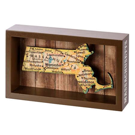 Massachusetts Reverse Box Sign - Wood, Paper