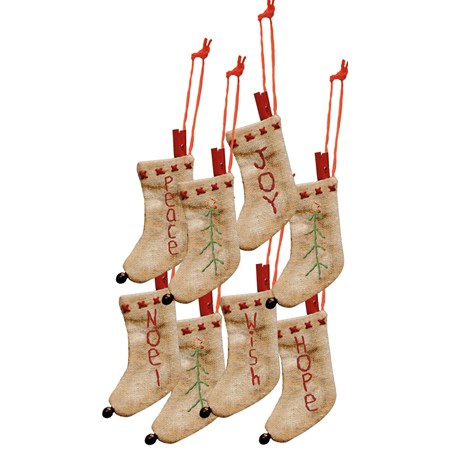 Ornament Set - Tiny Stockings - 2" x 3" - Cotton, Metal, String