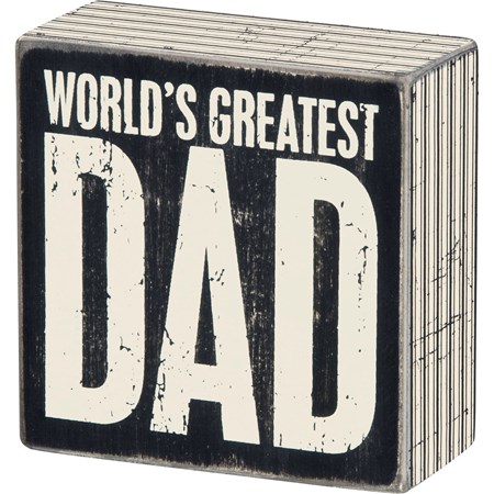 Box Sign - Greatest Dad - 4" x 4" x 1.75" - Wood, Paper