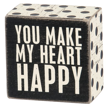 Box Sign - Heart Happy - 3" x 3" x 1.75" - Wood, Paper