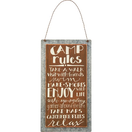 Camp Rules Hanging Decor - Wood, Metal, Wire
