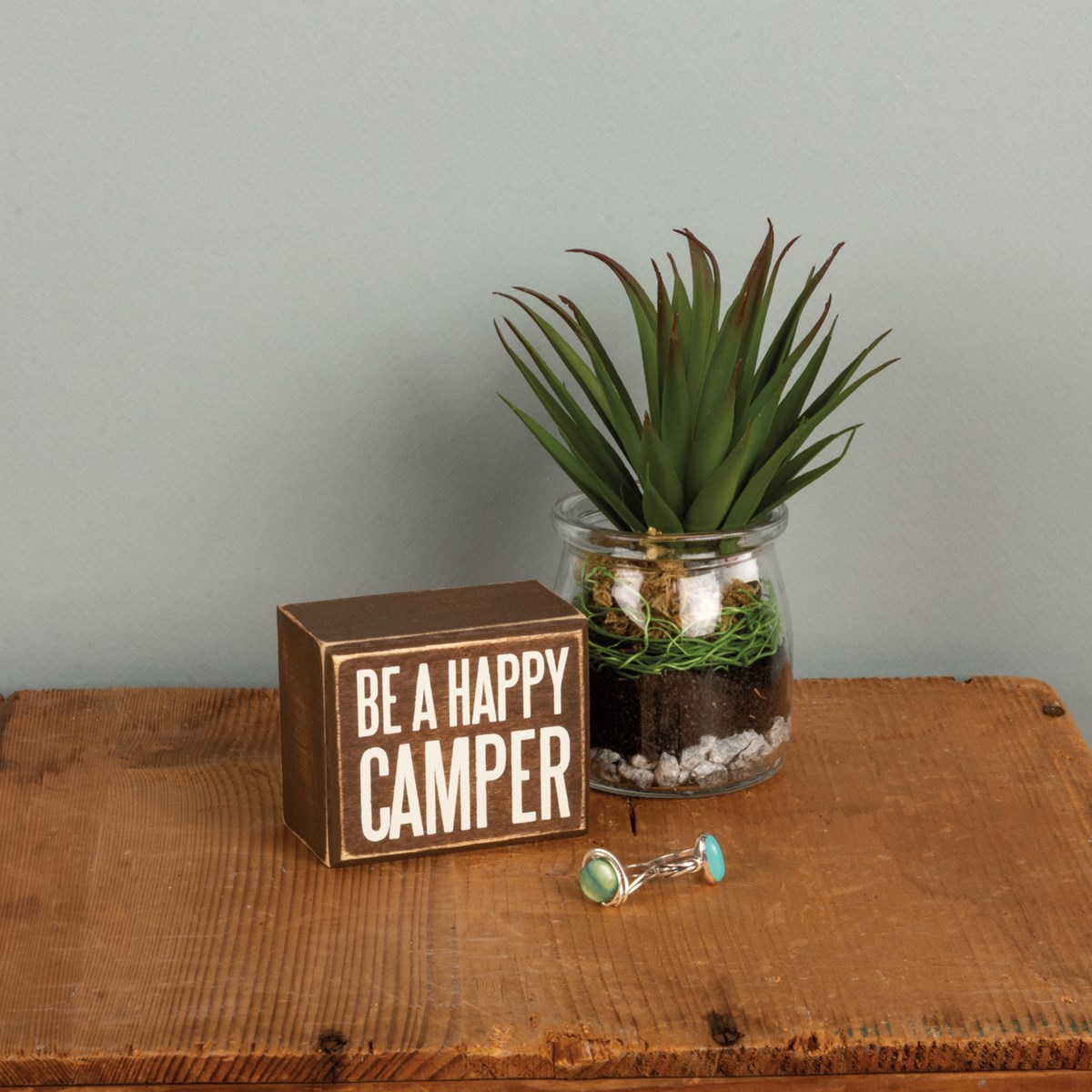 Box Sign - Happy Camper - 3" x 2.50" x 1.75" - Wood