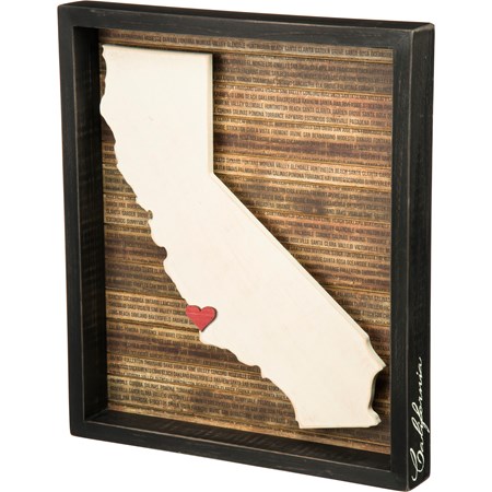 Box Sign - California - 13.50" x 15.50" x 1.75" - Wood, Paper