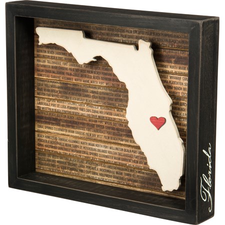 Box Sign - Florida - 11.75" x 10" x 1.75" - Wood, Paper