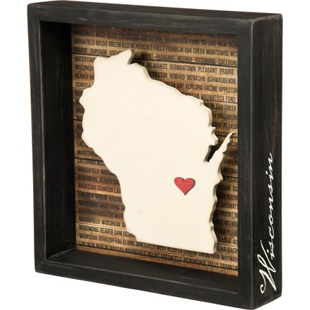 Box Sign - Wisconsin - 8" x 8.50" x 1.75" - Wood, Paper