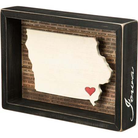 Box Sign - Iowa - 9" x 6.50" x 1.75" - Wood, Paper