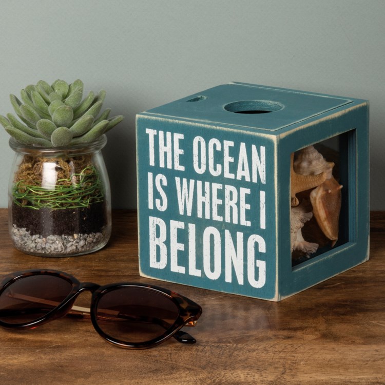 The Ocean Is Where I Belong Shell Holder - Wood, Glass