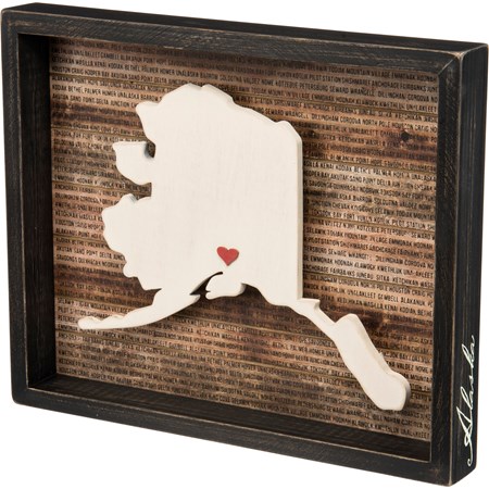 Box Sign - Alaska - 15" x 12.25" x 1.75" - Wood, Paper