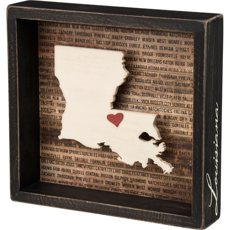 Box Sign - Louisiana - 8.50" x 8" x 1.75" - Wood, Paper