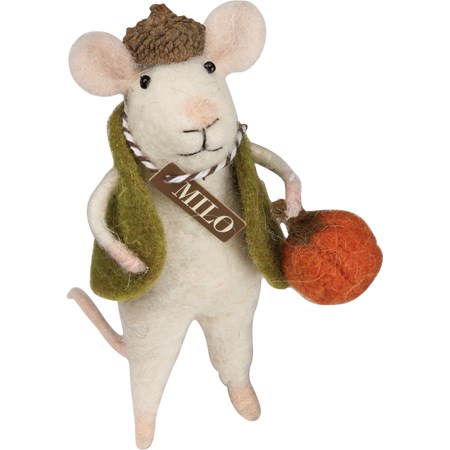 Critter - Pumpkin Mouse Milo - 2" x 4.75" x 1.50" - Felt, Cotton, Wood