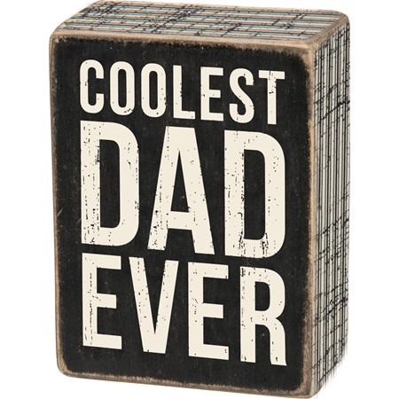 Box Sign - Coolest Dad - 3" x 4" x 1.75" - Wood, Paper