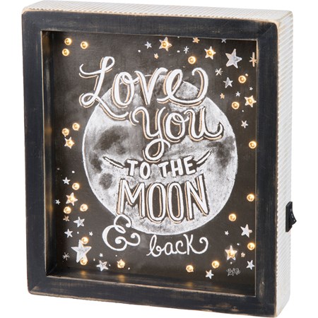Lighted Chalk Sign - Love You To The Moon And Back - 8" x 9" x 1.75" - Wood, Paper, Lights