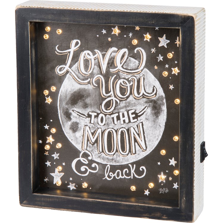 Love You To The Moon And Back Lighted Chalk Sign - Wood, Paper, Lights