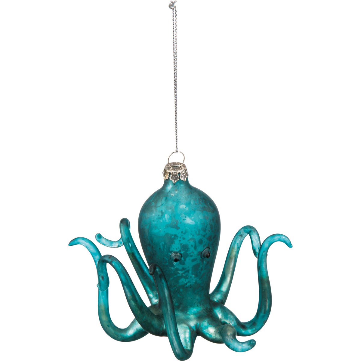 Blue Octopus Glass Ornament - Glass, Metal