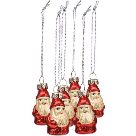 Santa Glass Mini Ornament Set - Glass, Metal