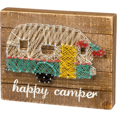 String Art - Happy Camper - 10" x 8" x 1.75" - Wood, Metal, String