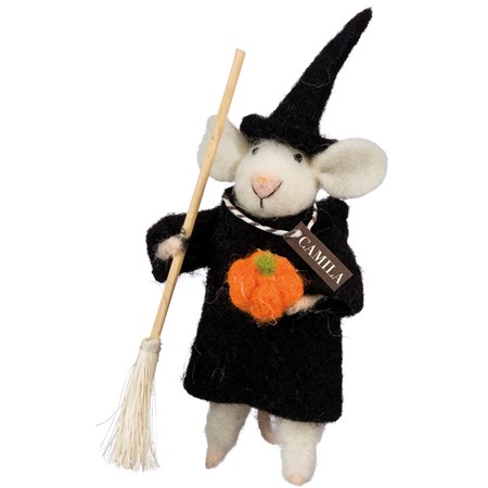 Critter - Witchy Mouse - 3" x 6" x 1.50" - Wool, Polyester, Wood