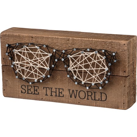 String Art - See the World - 8" x 4" x 1.75" - Wood, Metal, String