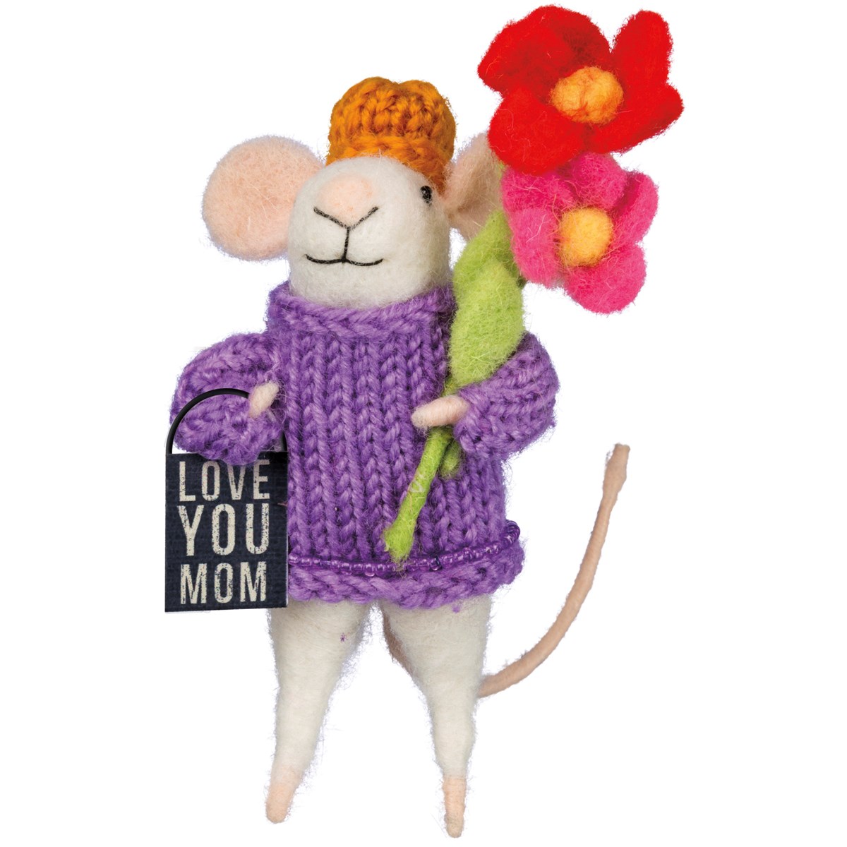 Love You Mom Mouse Critter - Felt, Polyester, Plastic, Metal