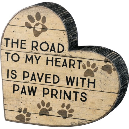 Chunky Sitter - Road Paved With Paw Prints - 6" x 5.50" x 1" - Wood, Paper