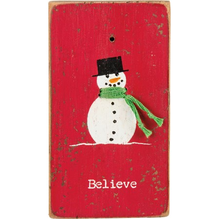 Stitched Block - Believe - 1.75" x 3.25" x 0.50" - Wood, String, Magnet