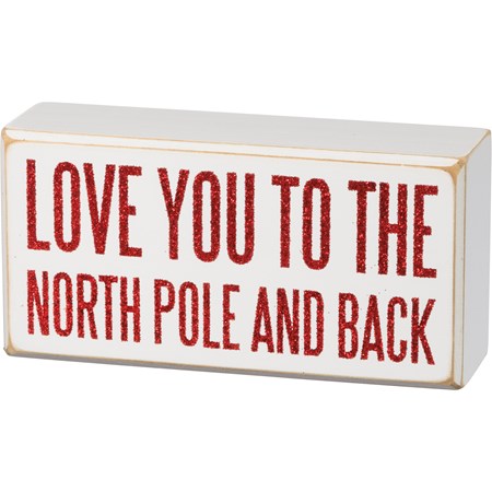 Box Sign - North Pole - 6" x 3" x 1.75" - Wood, Glitter
