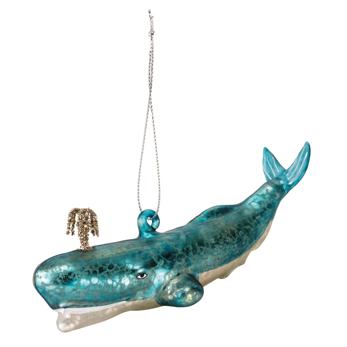 Blue Whale Glass Ornament - Glass, Tinsel