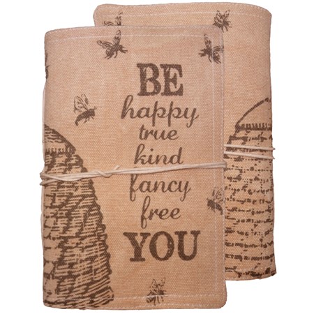 Journal - Be Happy True Kind Fancy Free You - 5" x 7" x 1" - Canvas, Paper