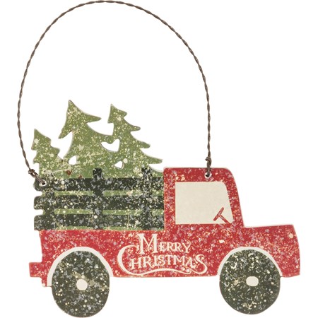 Ornament - Tree Truck - 5" x 4" - Wood, Paper, Wire, Mica