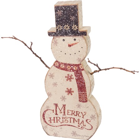 Chunky Sitter - Snowman  - 3.50" x 8" x 1" - Wood, Paper, Mica