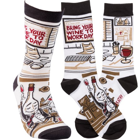 Socks - Bring Your Wine To Work Day - One Size Fits Most - Cotton, Nylon, Spandex