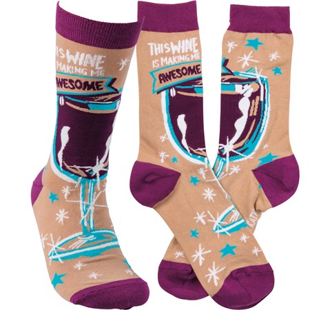 Socks - This Wine Is Making Me Awesome - One Size Fits Most - Cotton, Nylon, Spandex