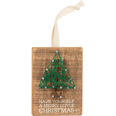Merry Little String Art Ornament - Wood, Metal, String, Cotton