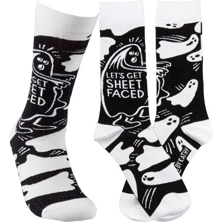 Socks - Let's Get Sheet Faced - One Size Fits Most - Cotton, Nylon, Spandex 